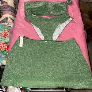 Green Glittery Skirt and Bikini Set